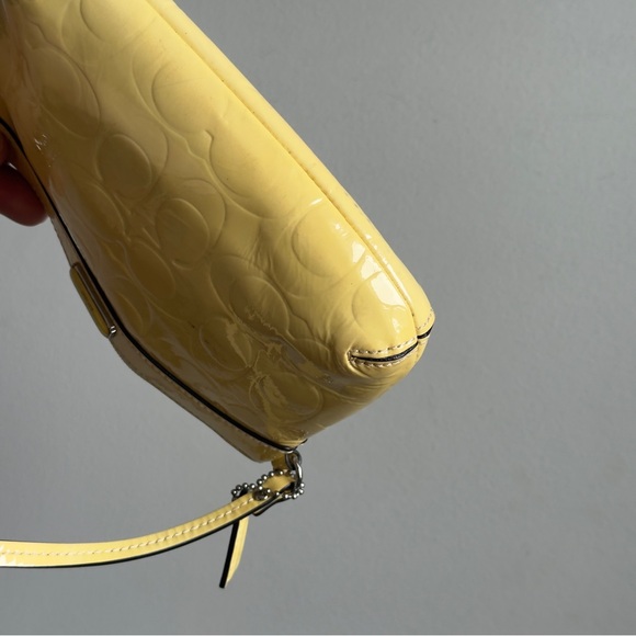 ❌SOLD❌Coach Patent Leather Mini Shoulder Bag – Yellow Embossed Monogram - Picture 4 of 5